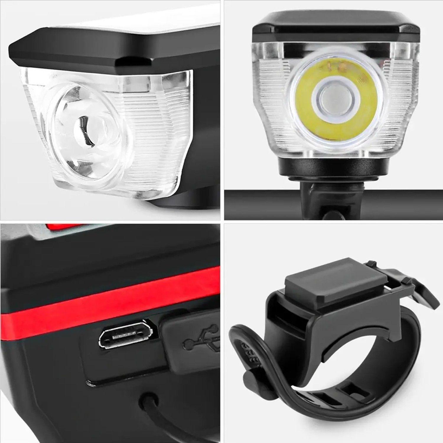 Luz Led Delantera Para Bicicleta Solar Recargable Con Bocina-3
