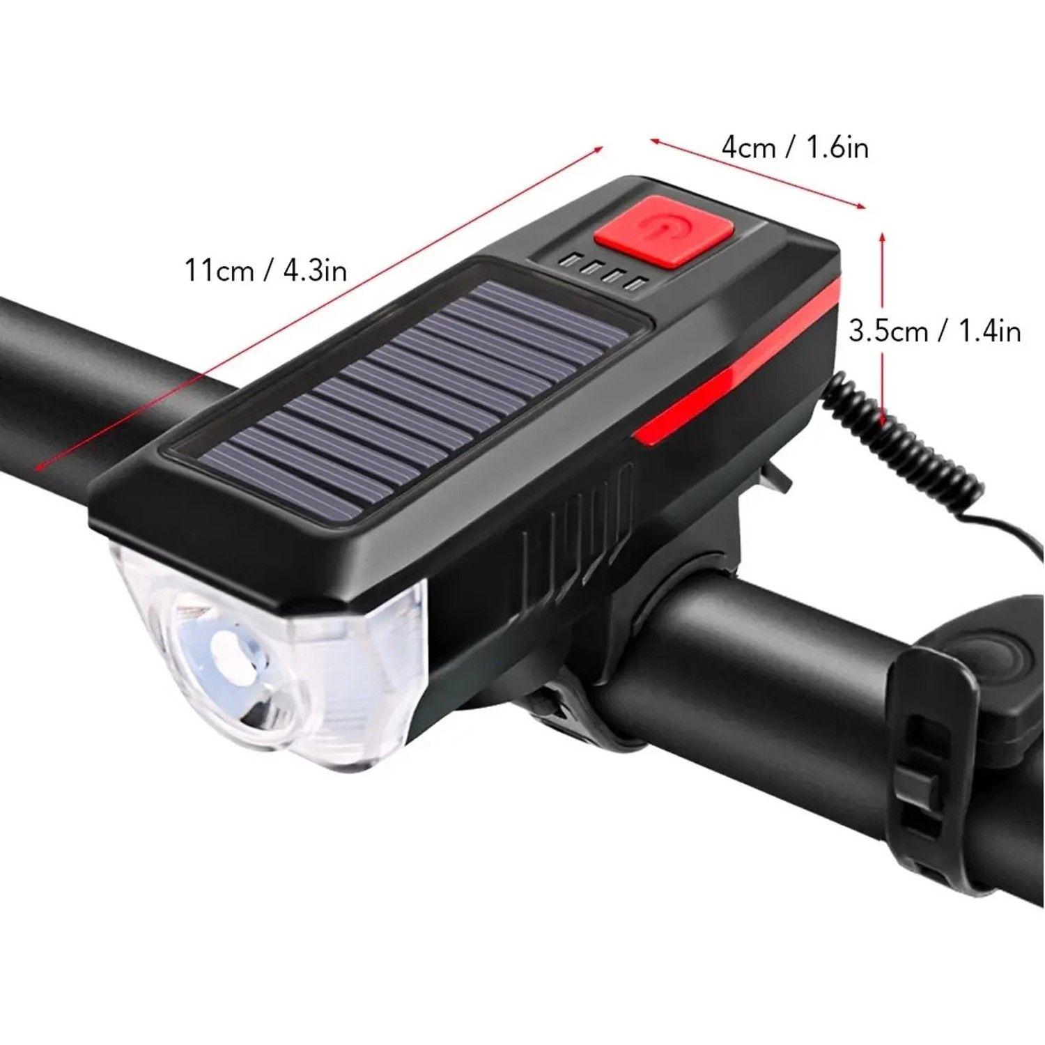 Luz Led Delantera Para Bicicleta Solar Recargable Con Bocina-8