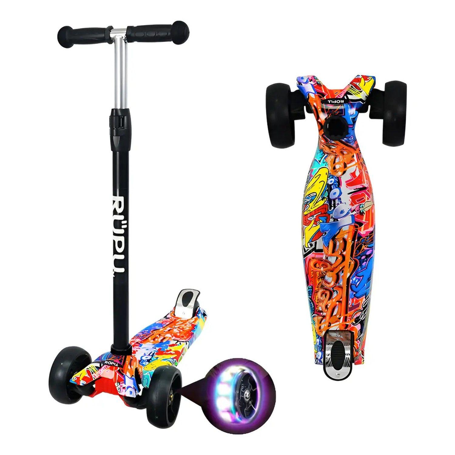 Scooter Monopatin Rupu Graffiti Naranja Niños Regulable Rueda Led-0