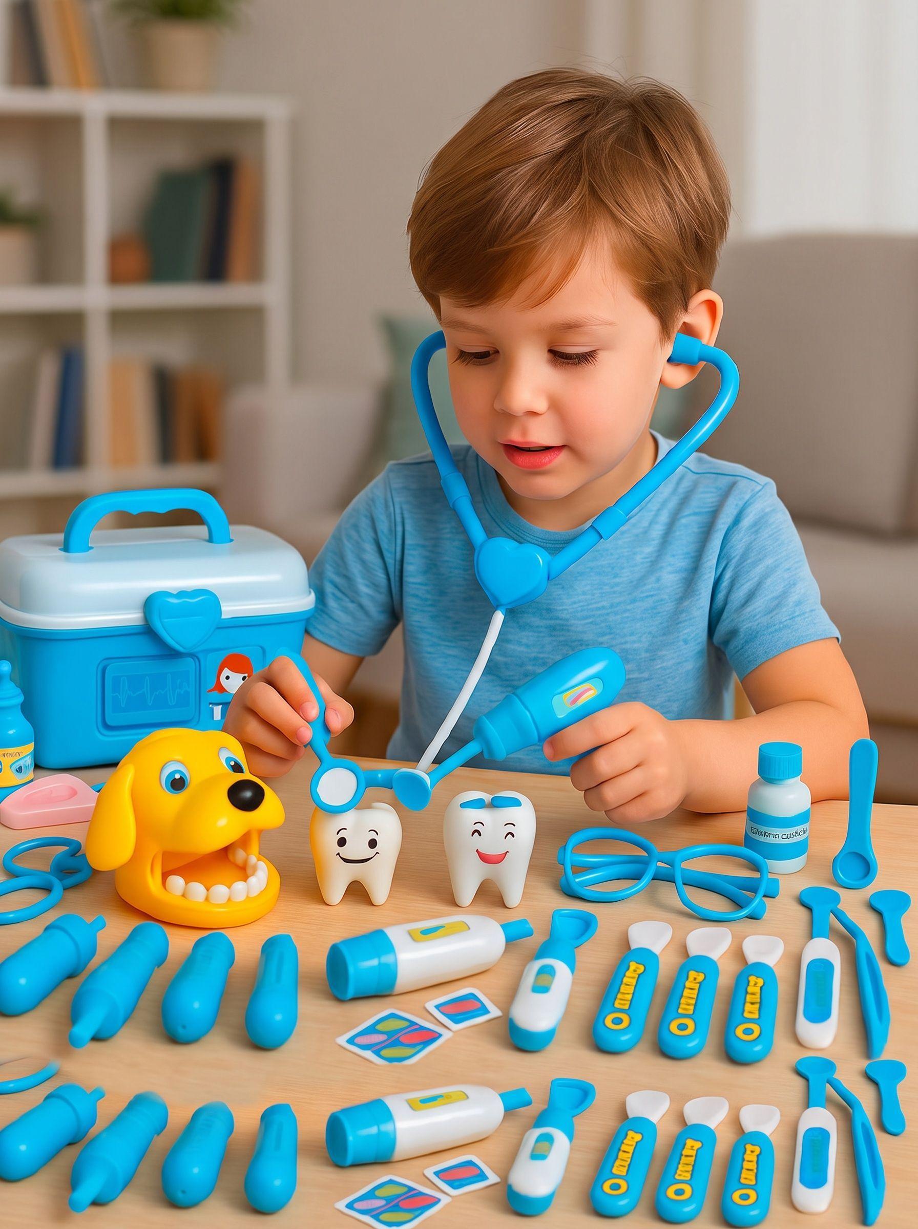 Set Doctor Juguete 75 Piezas Azul Maletín Médico Juego Niños Azul-2