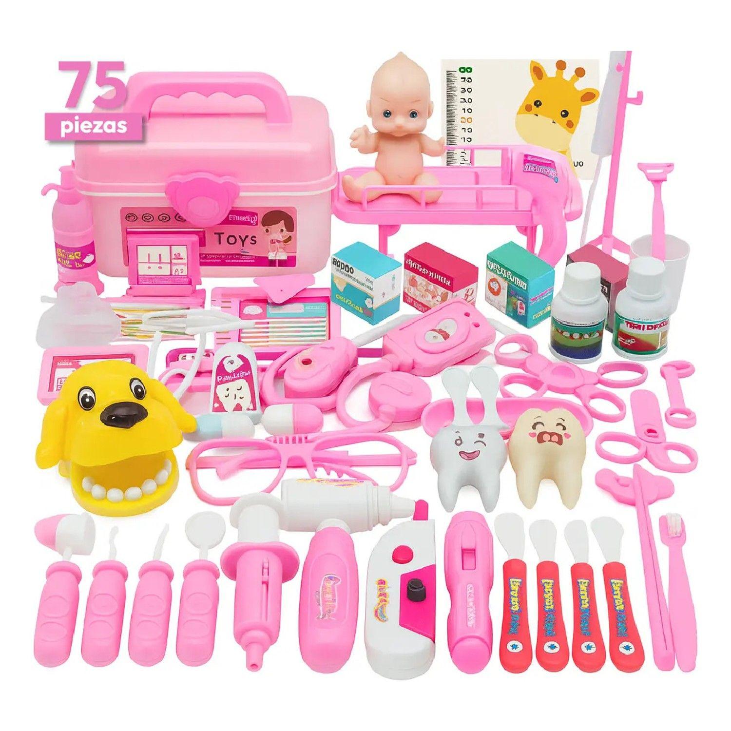 Set Doctor Juguete 75 Piezas Rosado Maletín Médico Niños Rosado-0