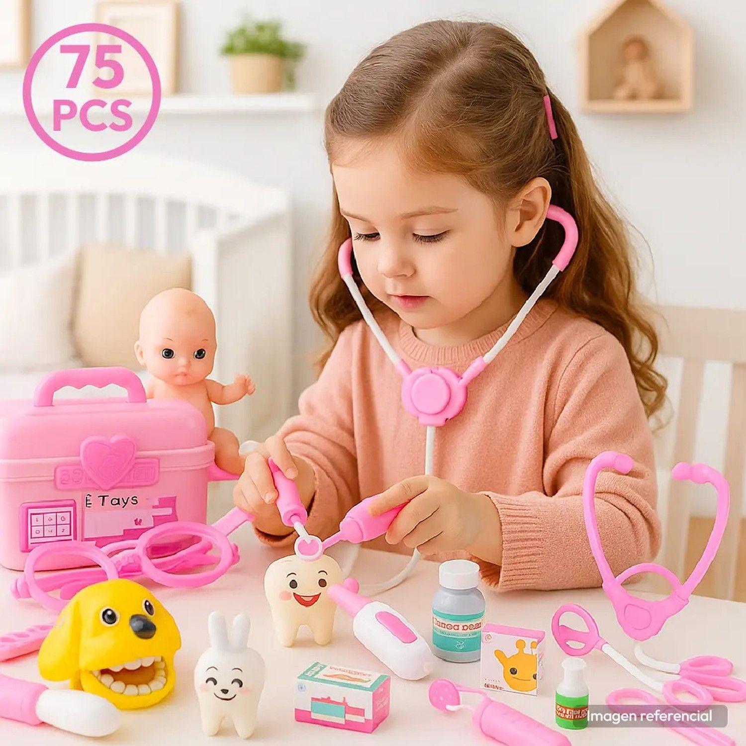 Set Doctor Juguete 75 Piezas Rosado Maletín Médico Niños Rosado-1