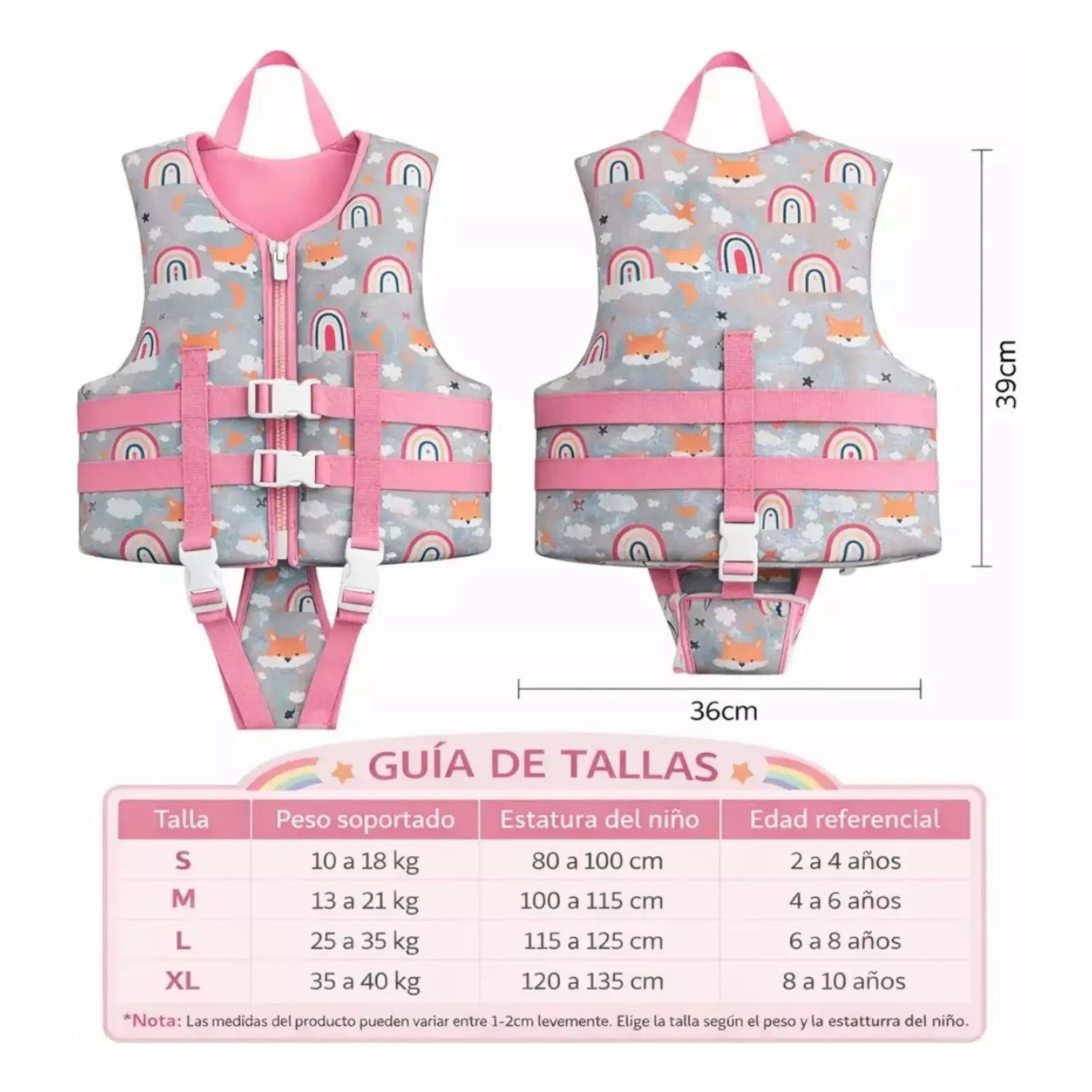 Chaleco Salvavidas Infantil Ajustable Rainbow Pool24k Verano-2