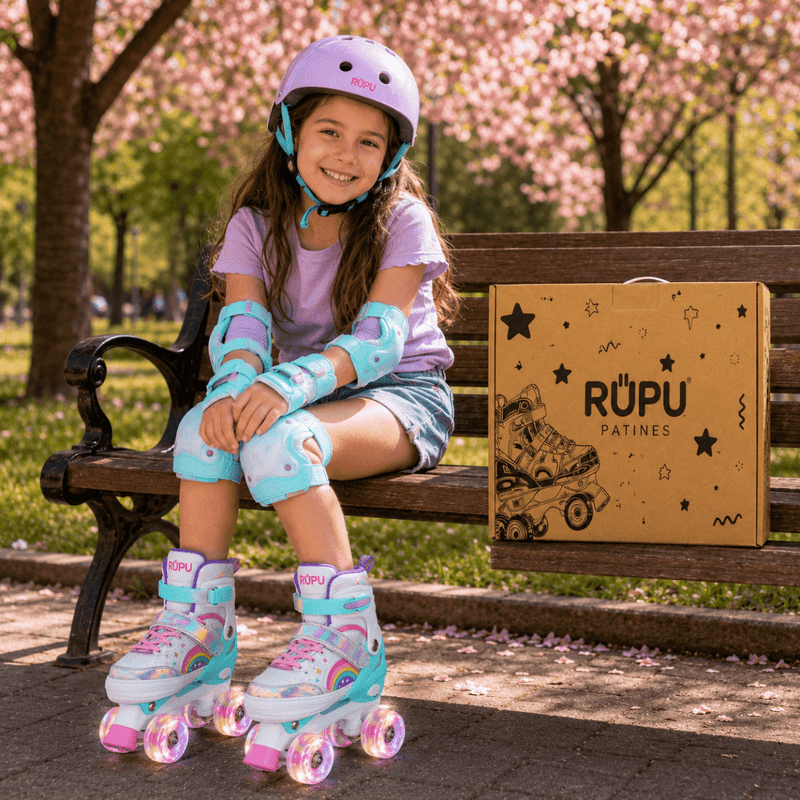 Patines 4 Ruedas Led Ajustable Niñas Arcoiris Turquesa-2