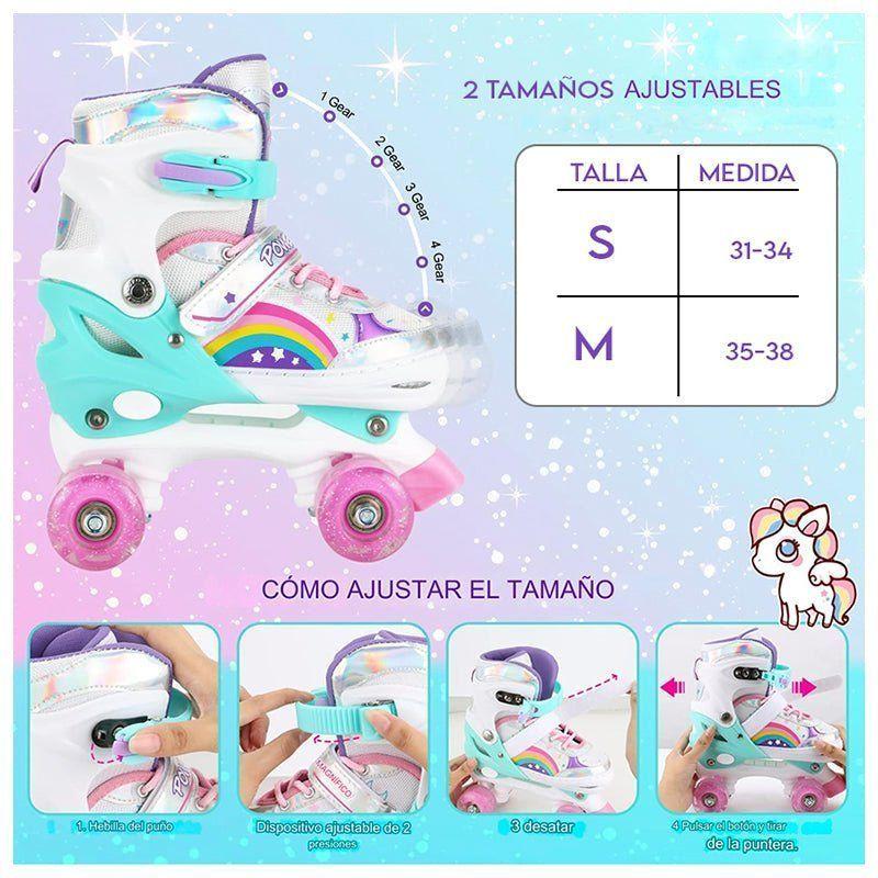 Patines 4 Ruedas Led Ajustable Niñas Arcoiris Turquesa-4