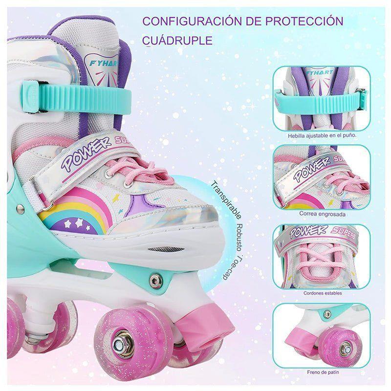 Patines 4 Ruedas Led Ajustable Niñas Arcoiris Turquesa-5