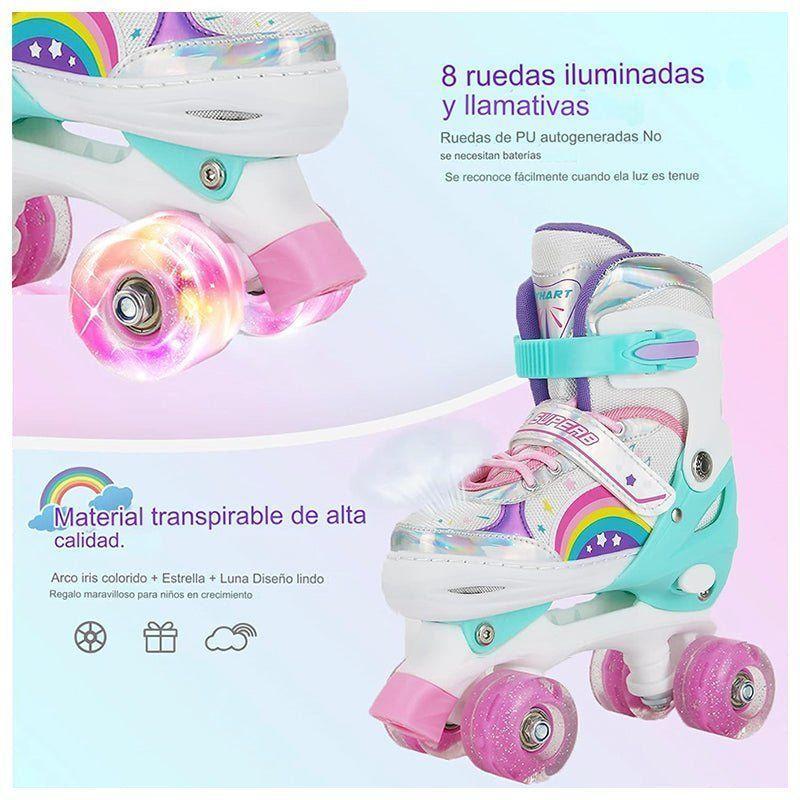 Patines 4 Ruedas Led Ajustable Niñas Arcoiris Turquesa-6