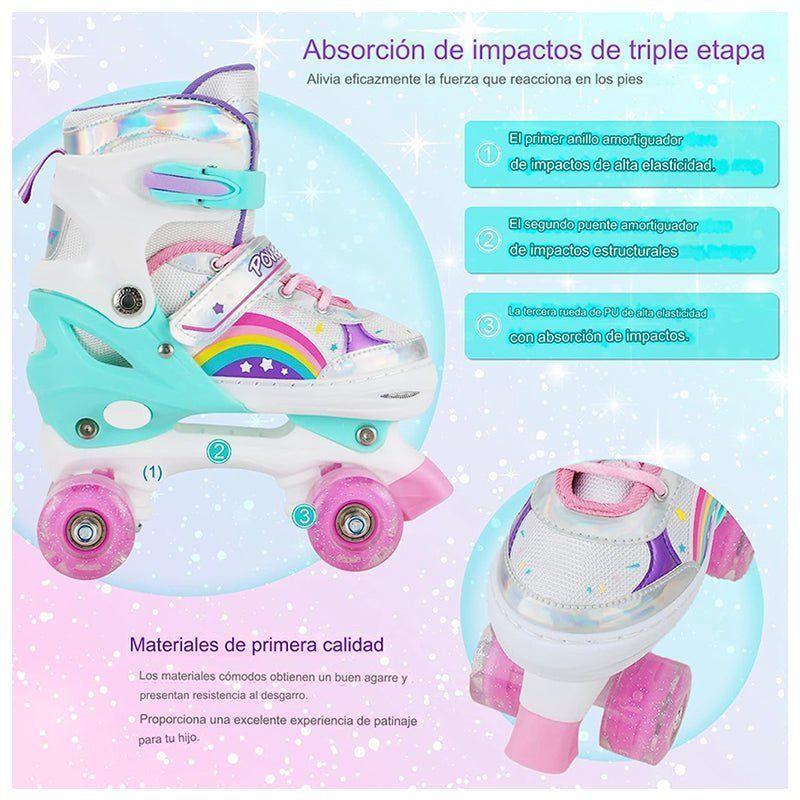 Patines 4 Ruedas Led Ajustable Niñas Arcoiris Turquesa-7