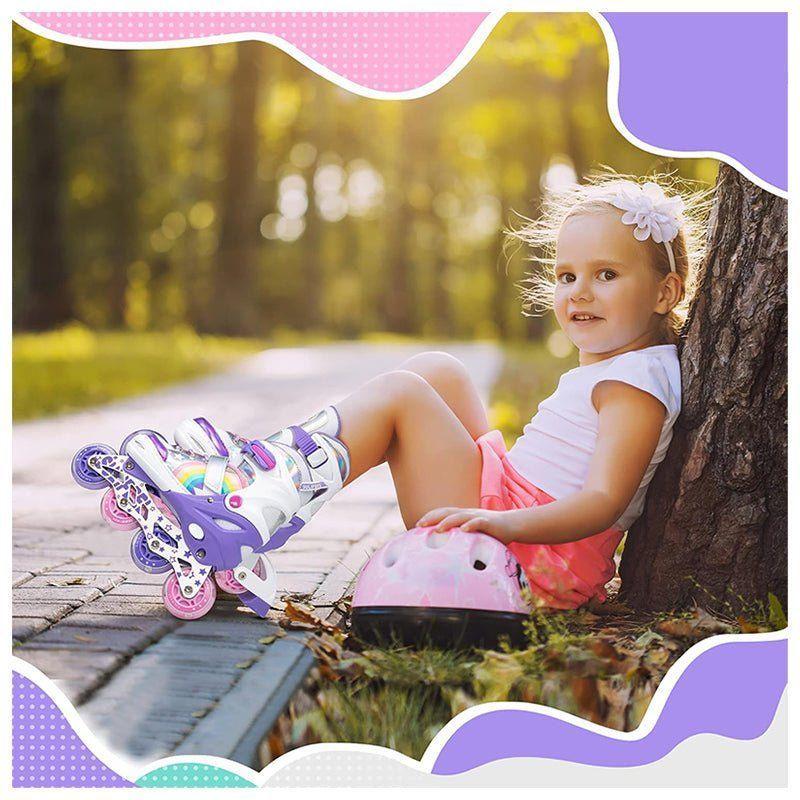 Patines En Linea Niñas Roller Ajustable Arcoiris Violeta Ruedas Led-2