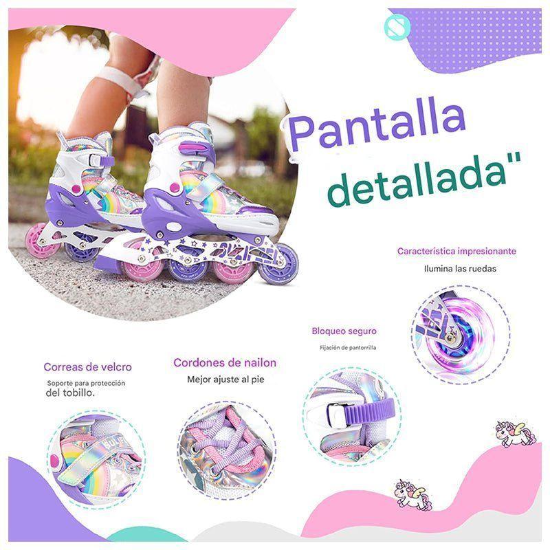 Patines En Linea Niñas Roller Ajustable Arcoiris Violeta Ruedas Led-4