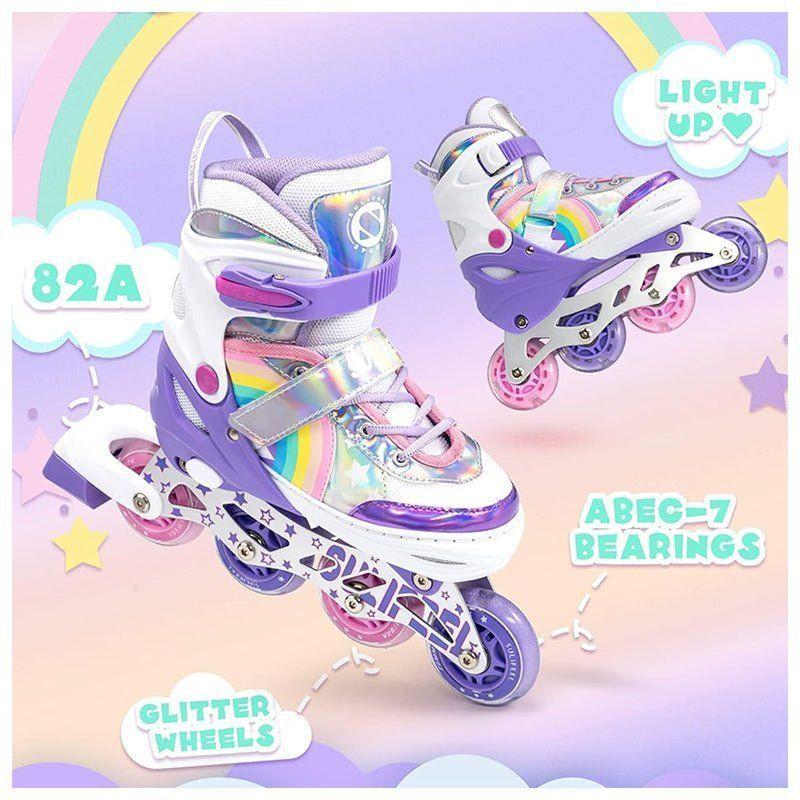 Patines En Linea Niñas Roller Ajustable Arcoiris Violeta Ruedas Led-6