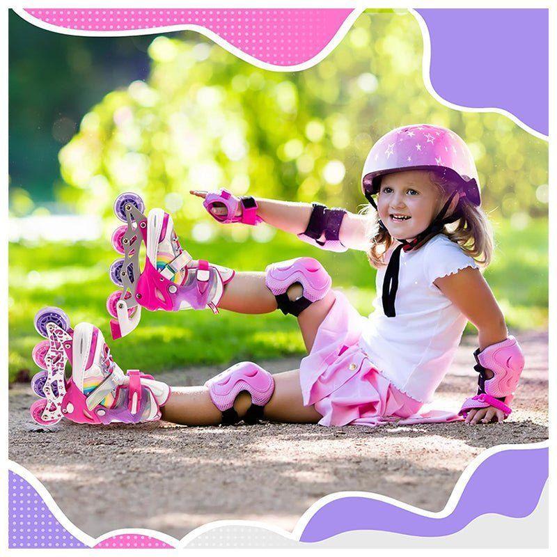Patines En Linea Niñas Roller Ajustable Arcoiris Rosado Ruedas Led-2