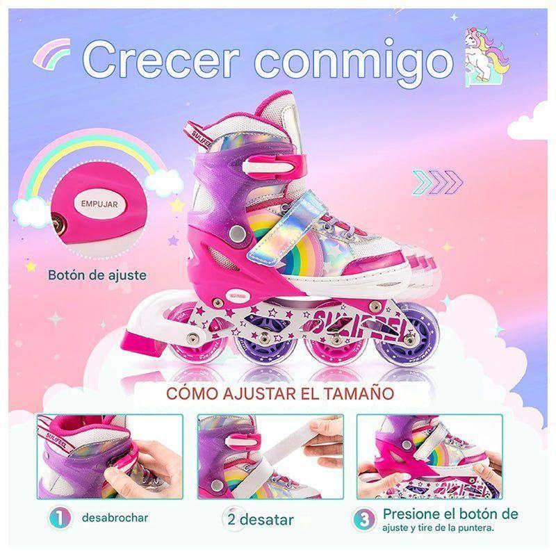 Patines En Linea Niñas Roller Ajustable Arcoiris Rosado Ruedas Led-4