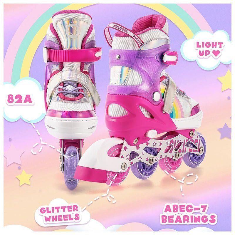 Patines En Linea Niñas Roller Ajustable Arcoiris Rosado Ruedas Led-6
