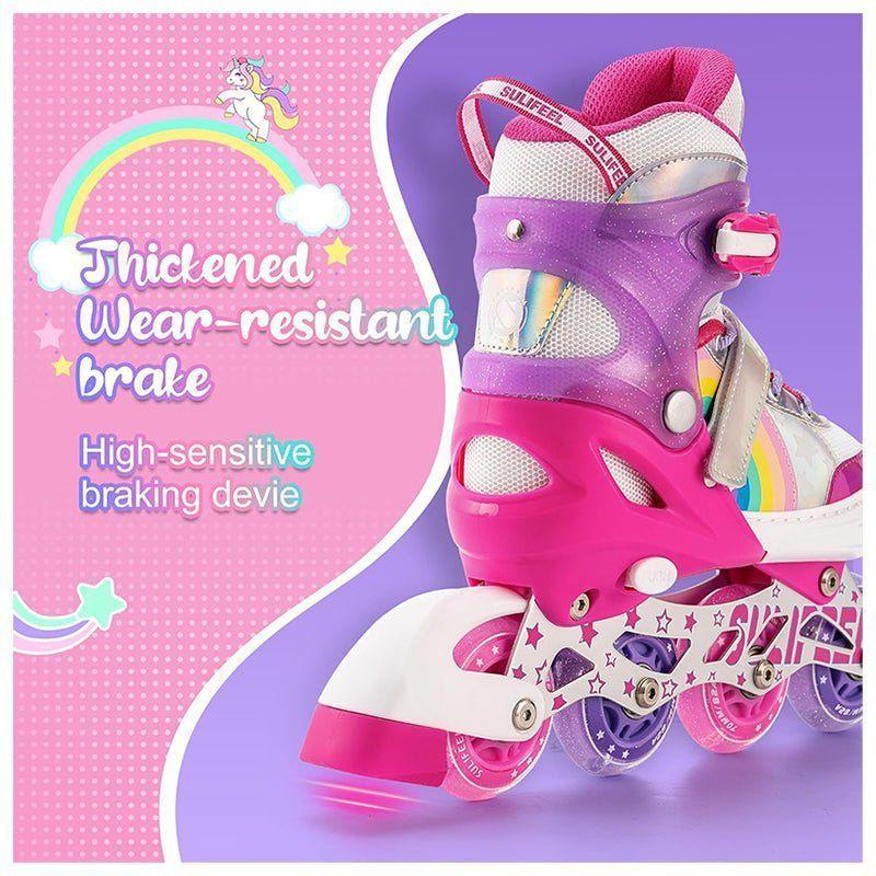Patines En Linea Niñas Roller Ajustable Arcoiris Rosado Ruedas Led-7