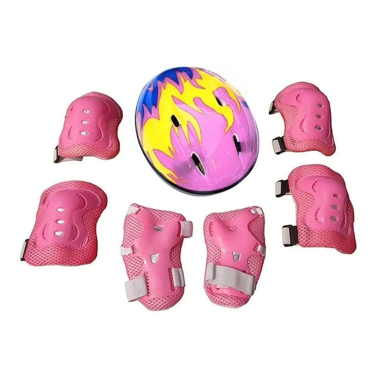 Set Protección Niñas Casco Rodilla Codo Mano -0