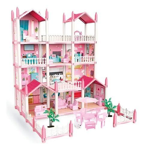 Casa De Muñecas Infantil Niñas 60x53x52cm Clasica Juguete Rosado-0