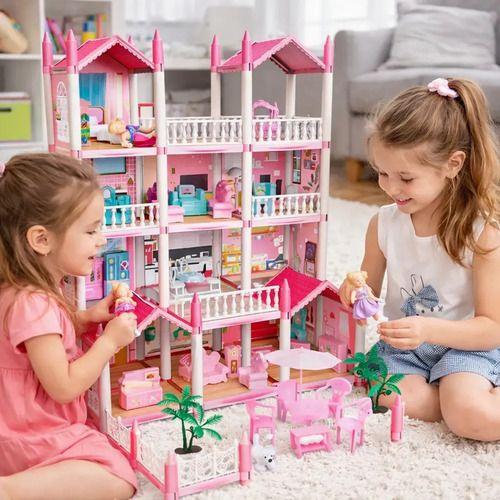 Casa De Muñecas Infantil Niñas 60x53x52cm Clasica Juguete Rosado-1