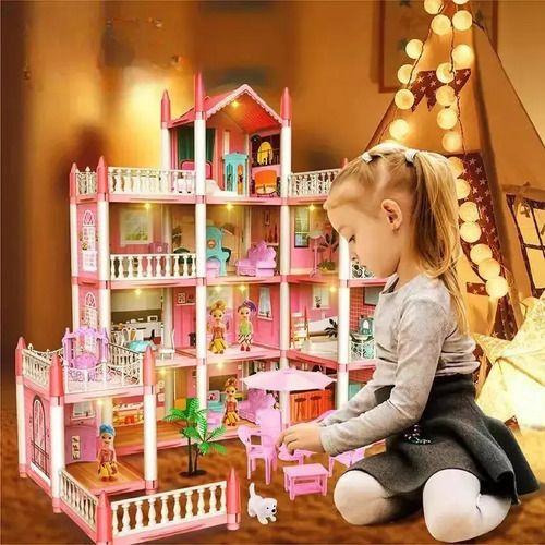 Casa De Muñecas Infantil Niñas 60x53x52cm Clasica Juguete Rosado-2