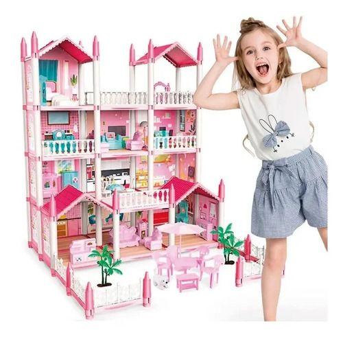 Casa De Muñecas Infantil Niñas 60x53x52cm Clasica Juguete Rosado-4
