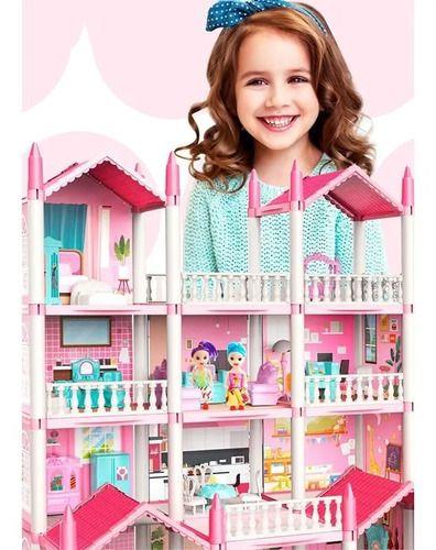 Casa De Muñecas Infantil Niñas 60x53x52cm Clasica Juguete Rosado-5