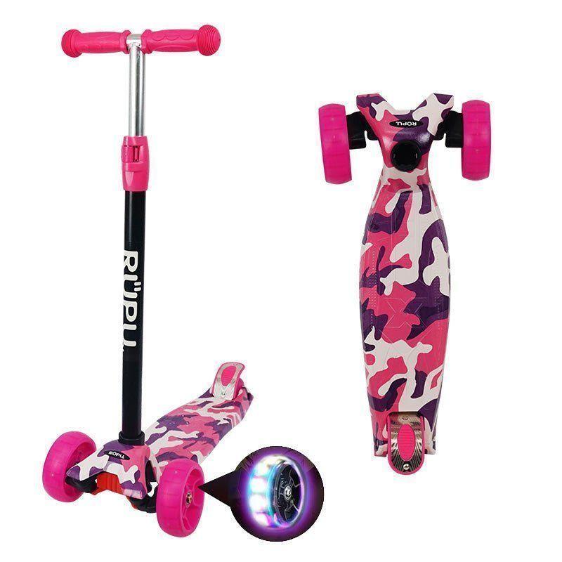 Scooter Monopatin Army Pink Niñas Rupu Rueda Led Regulable-0