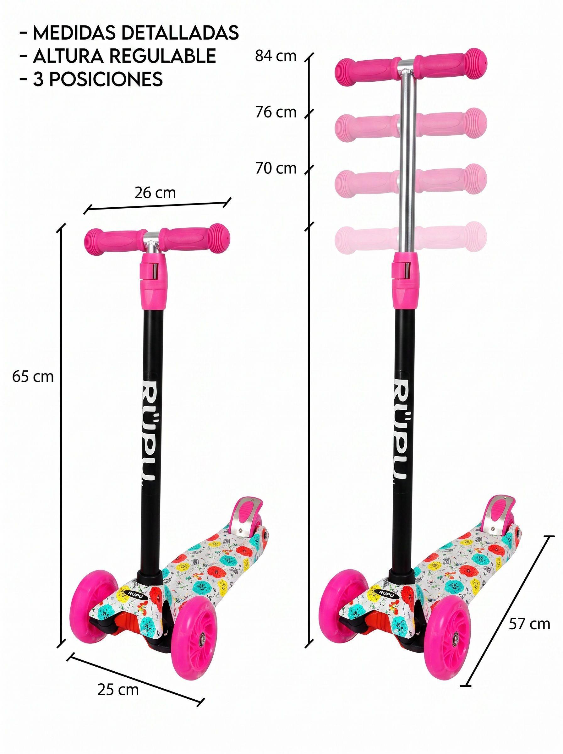 Scooter Monopatin Rupu Rosas Niñas Regulable Ruedas Led-4