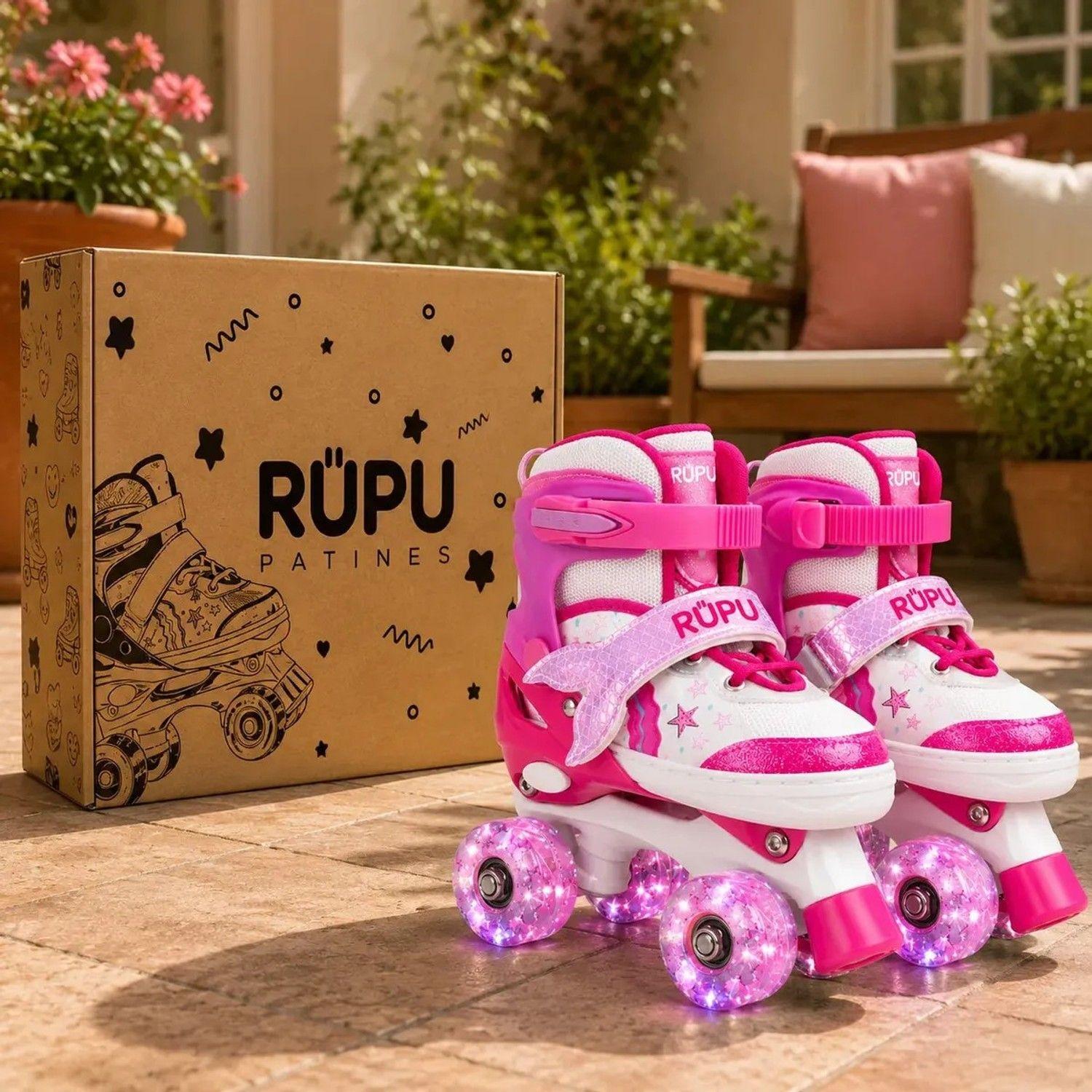 Patines 4 Ruedas Led Rupu Niñas Ajustable Sirena Aquapink-2