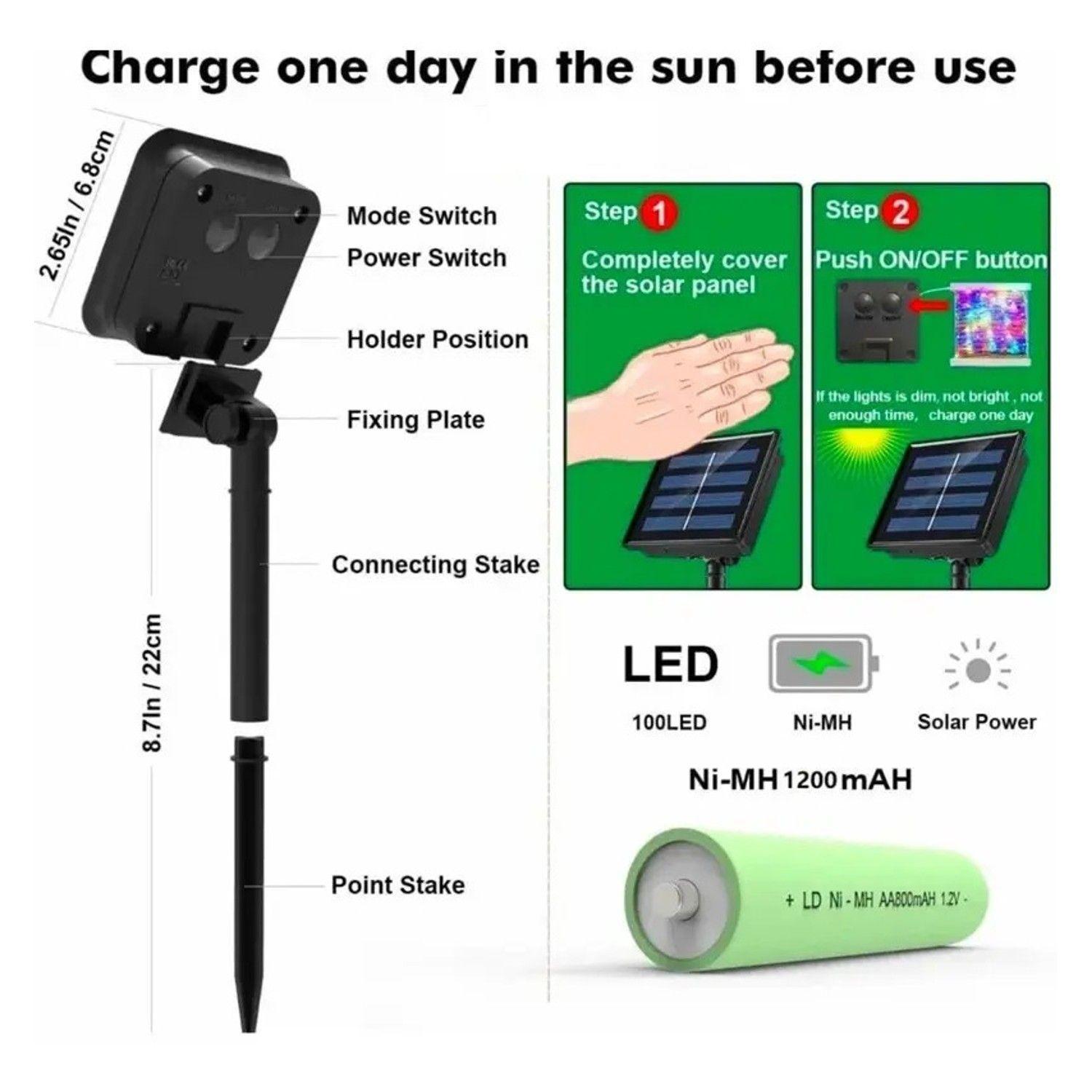 Luces Hada Alambre Guirnalda Solar 200 Led Multicolor 20m-3
