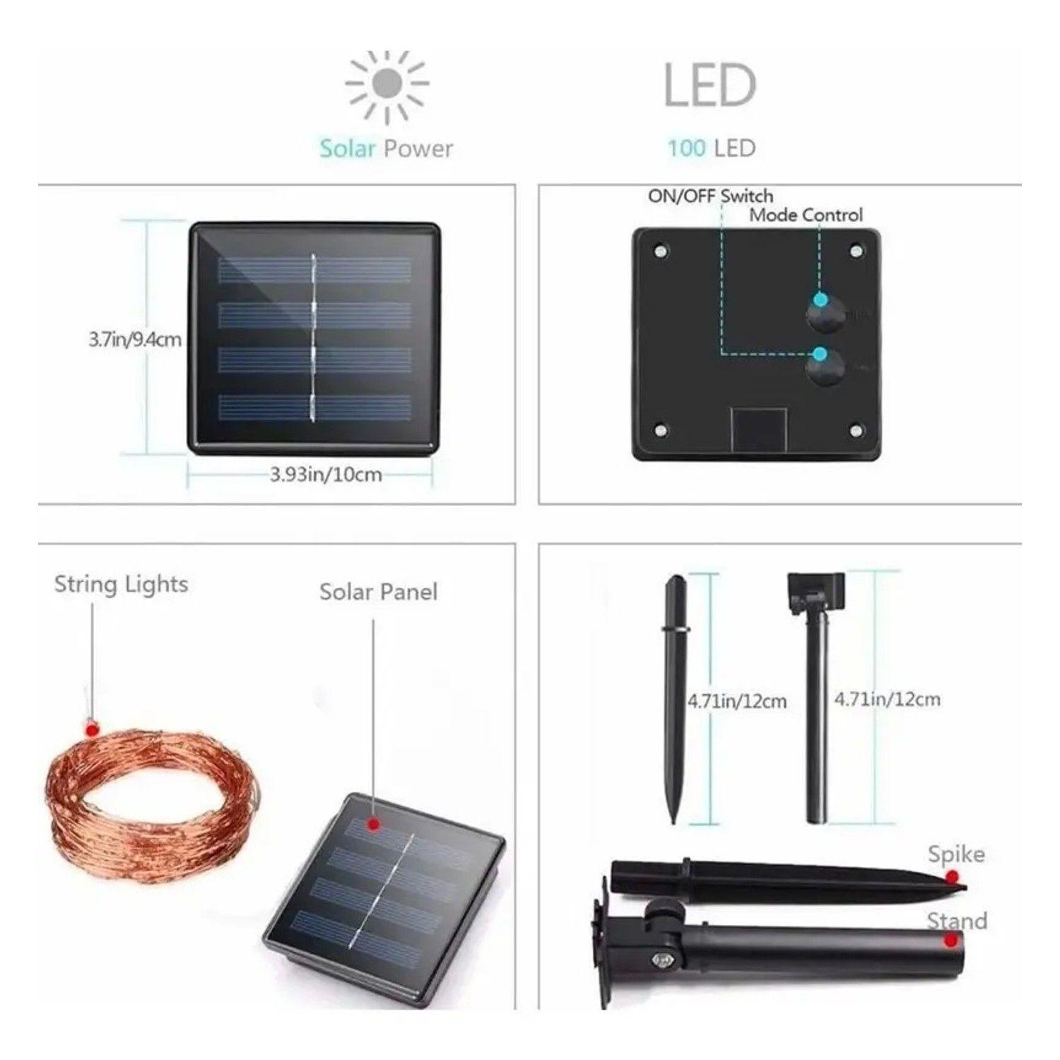 Luces Hada Alambre Guirnalda Solar 200 Led Multicolor 20m-5