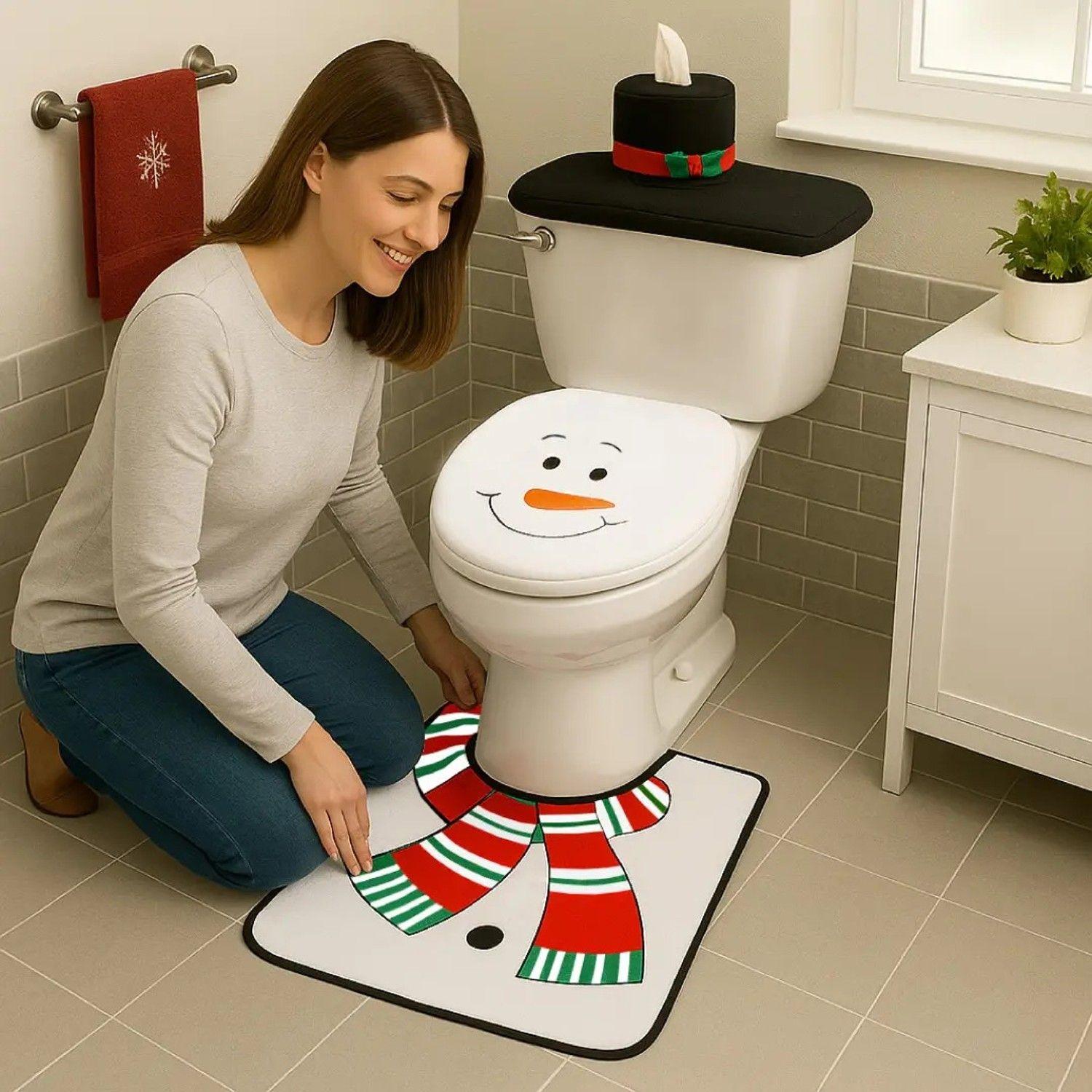 Set De Baño Muñeco De Nieve 3 Piezas Adorno Navidad-1