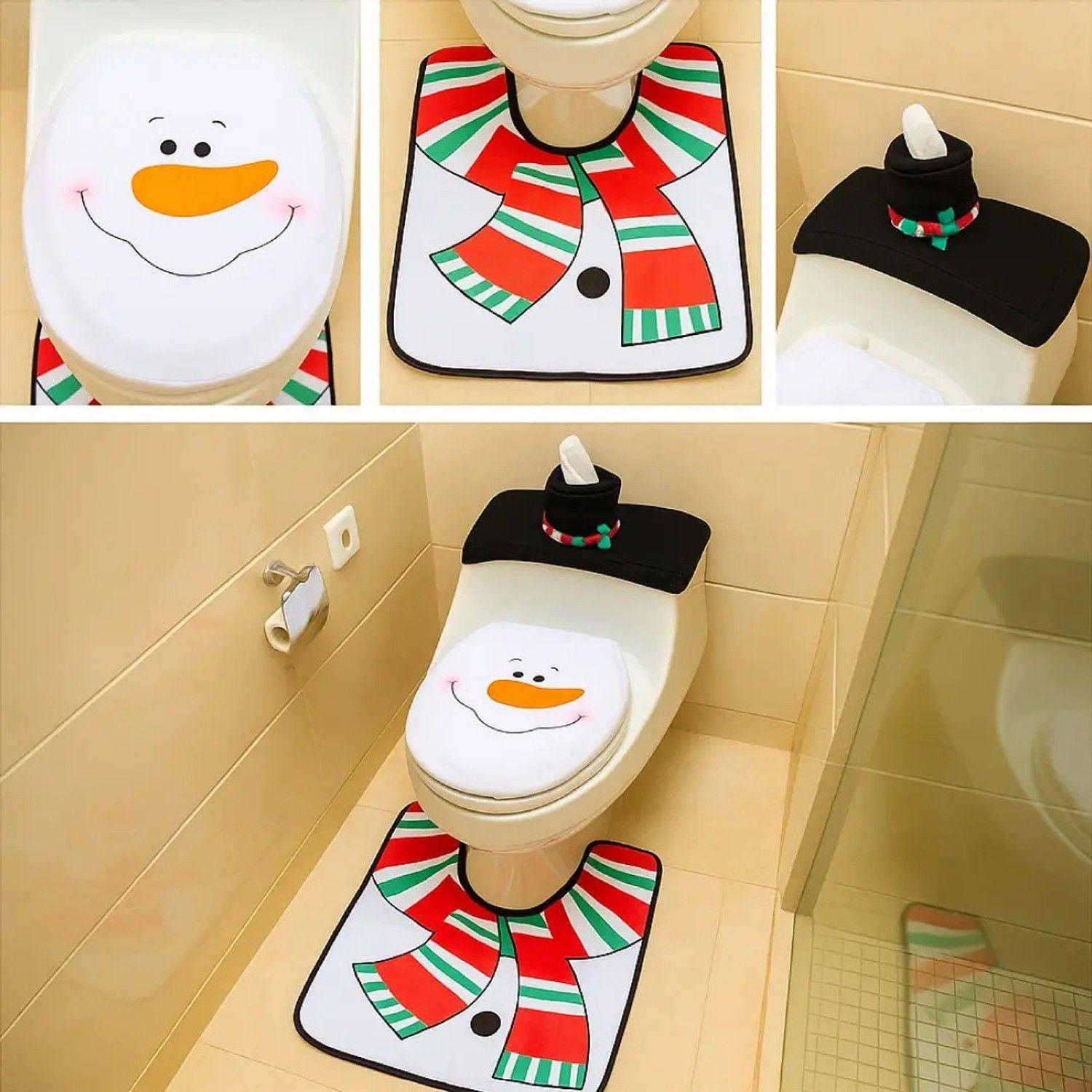 Set De Baño Muñeco De Nieve 3 Piezas Adorno Navidad-2