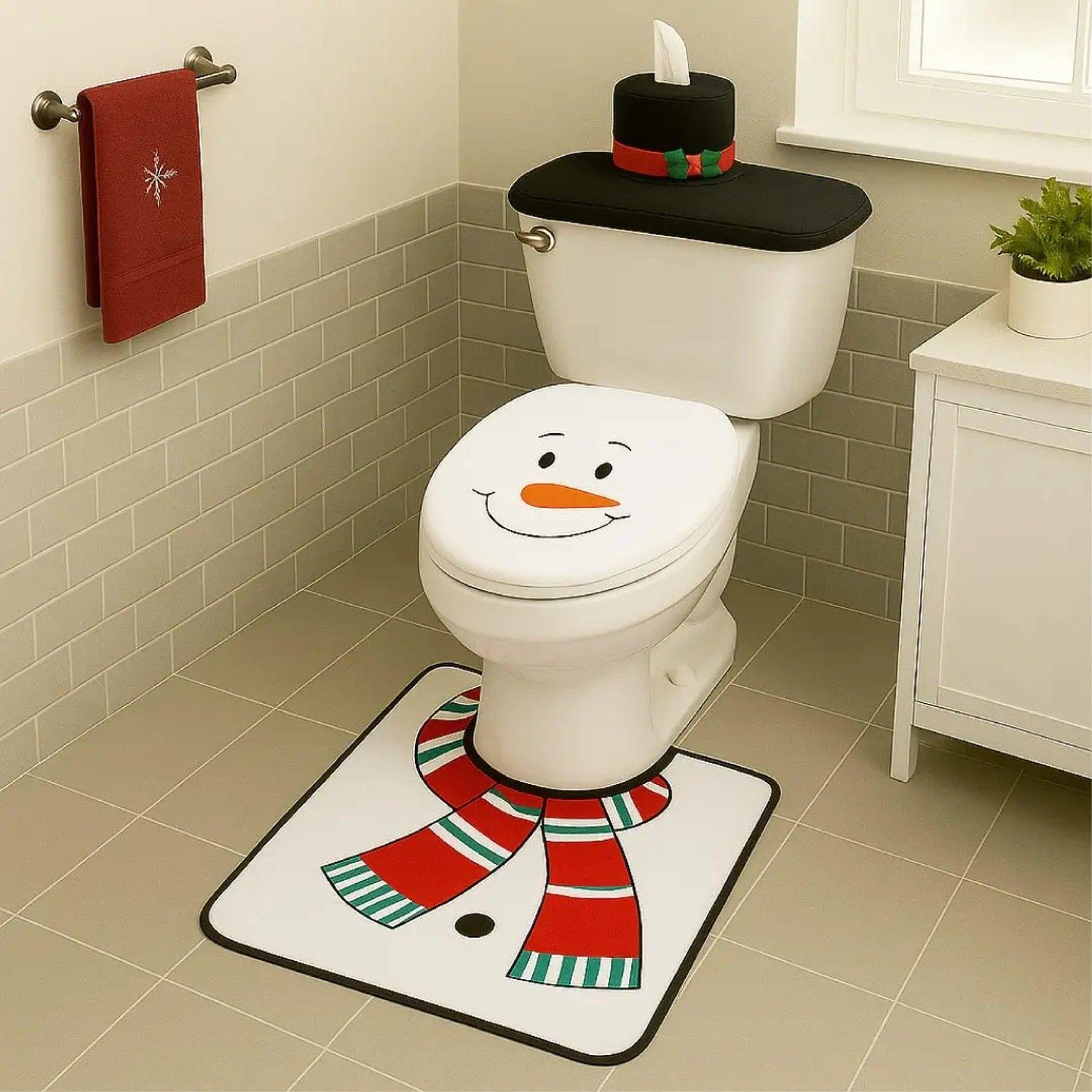 Set De Baño Muñeco De Nieve 3 Piezas Adorno Navidad-3