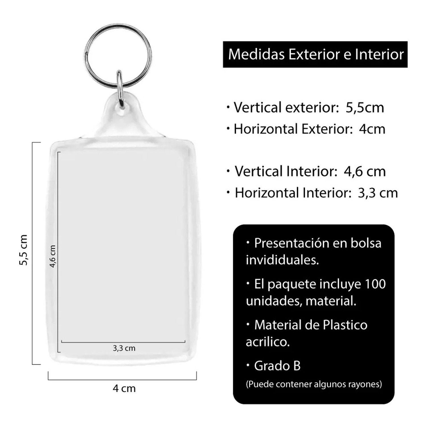 Pack 100 Llaveros Acrílico Portafoto Publicitario-3