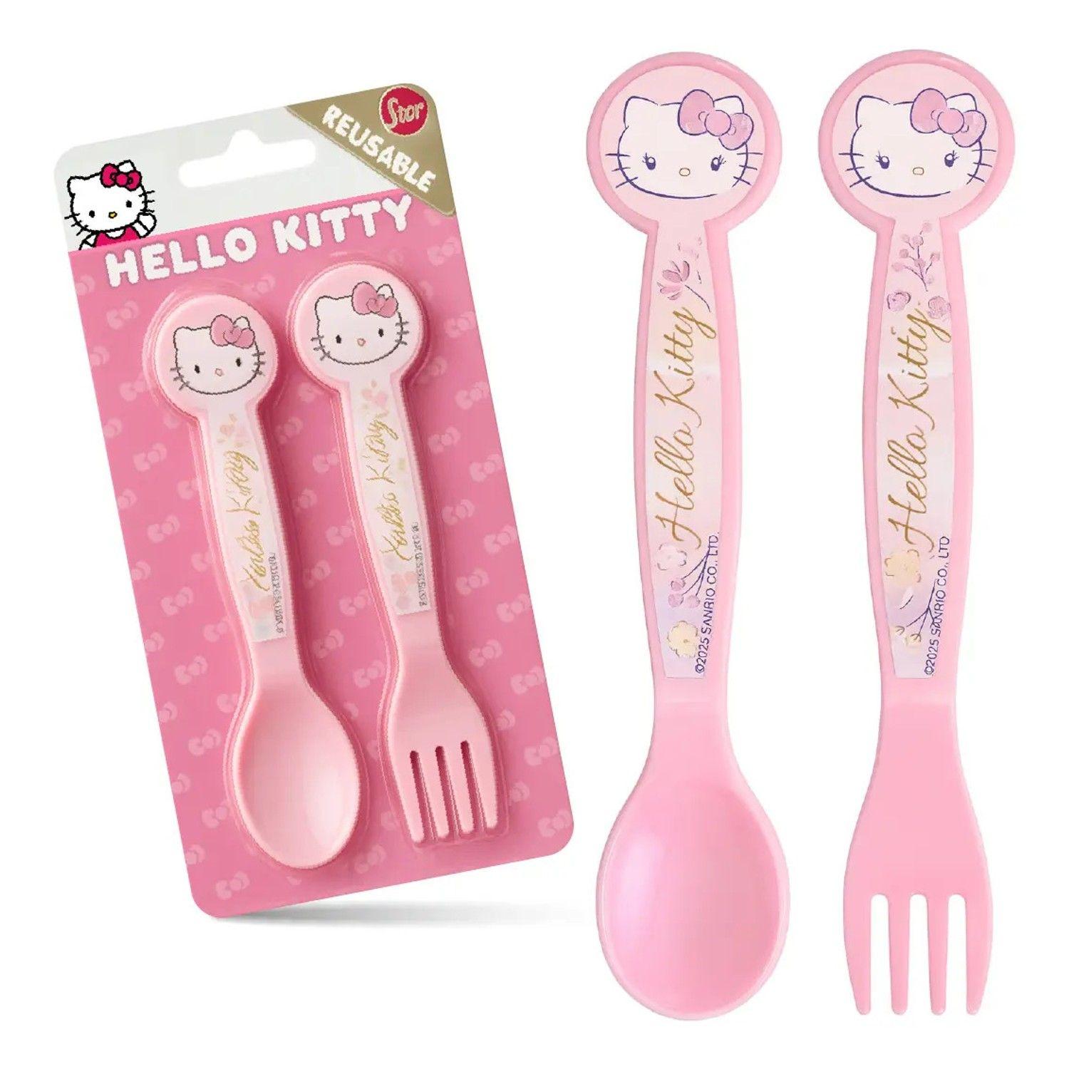 Cubiertos Hello Kitty Set X2 Original Reutilizables Niños-0
