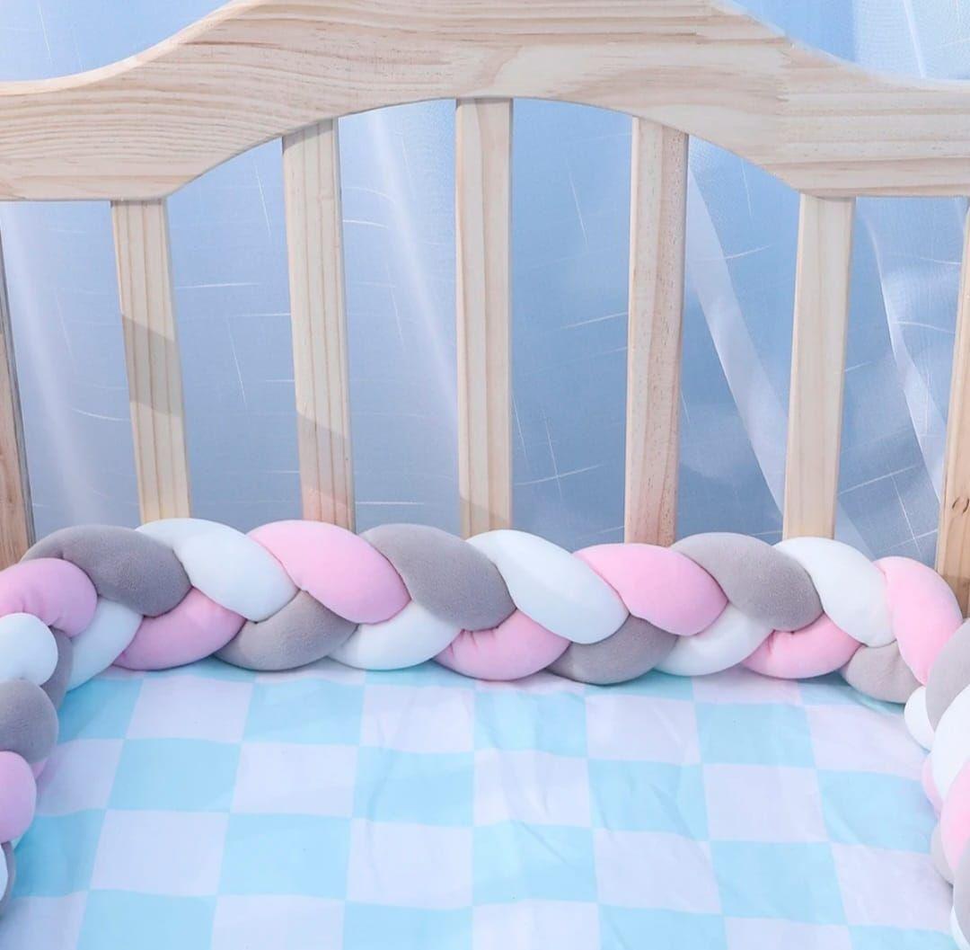 Trenza Cojin Seguridad Para Cuna Bebes Proteccion Rosado-1