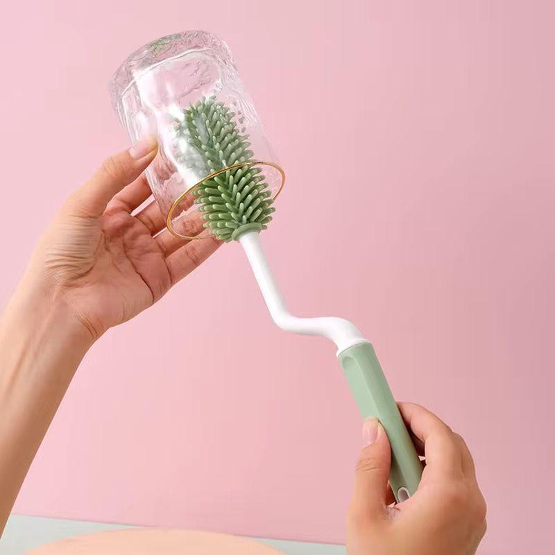 Cepillo Limpia Mamadera Botellas Y Vasos Silicona Verde-2