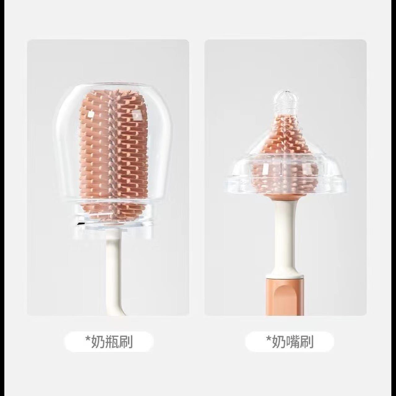 Cepillo Limpia Mamadera Botellas Y Vasos Silicona Naranja-3