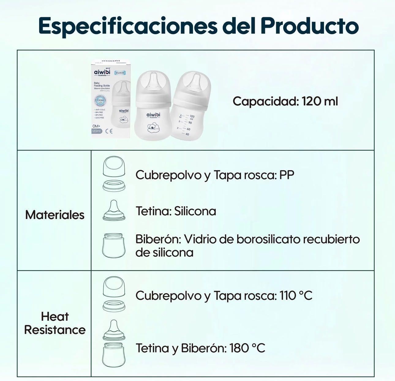 Mamadera Antic lico De Vidrio Silicona Aiwibi 120ml-4