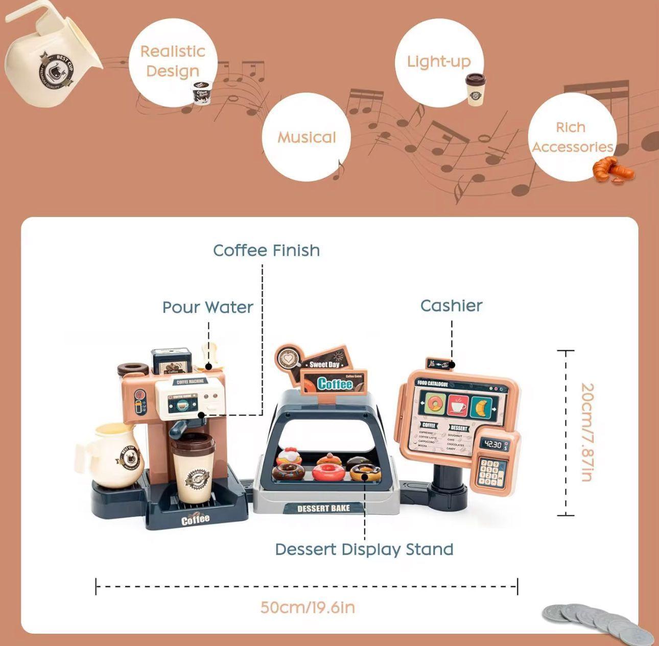 Juguete Cafetería 3 En 1 Registradora Cafetera Y Pasteles-4