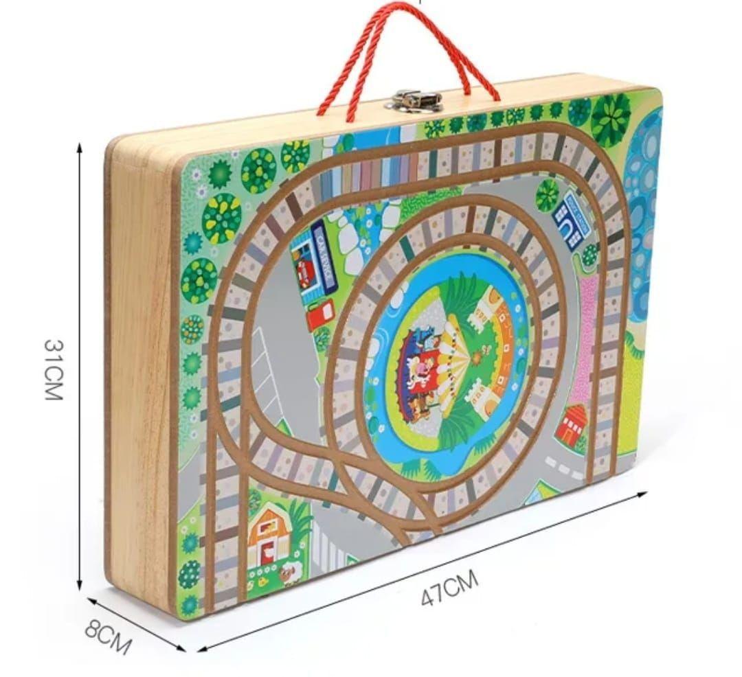 Juego Didactico Ciudad Auto trenes Madera Portatil-5