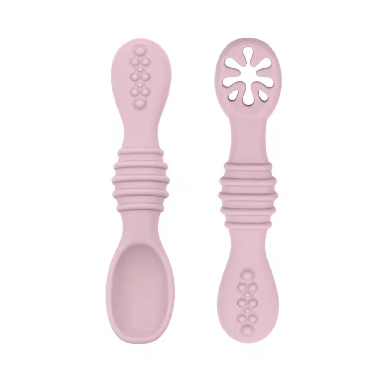 Set De Cucharas Silicona Aprendizaje Bebe Rosa Claro-0