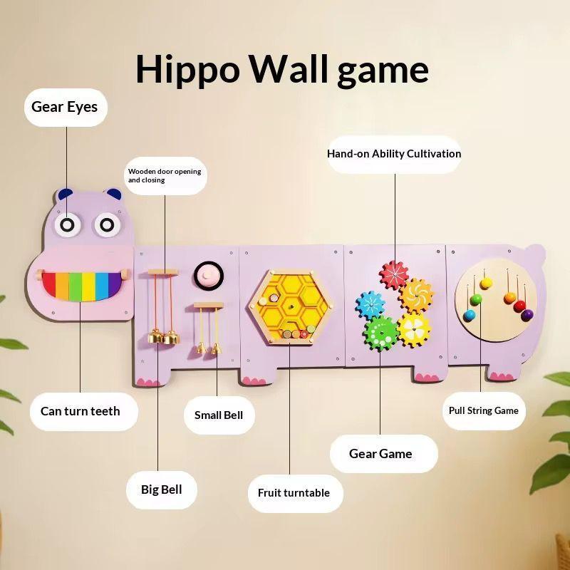 Juego Sensorial Madera Ni o Panel Pared Hipopotamo Didactico-3