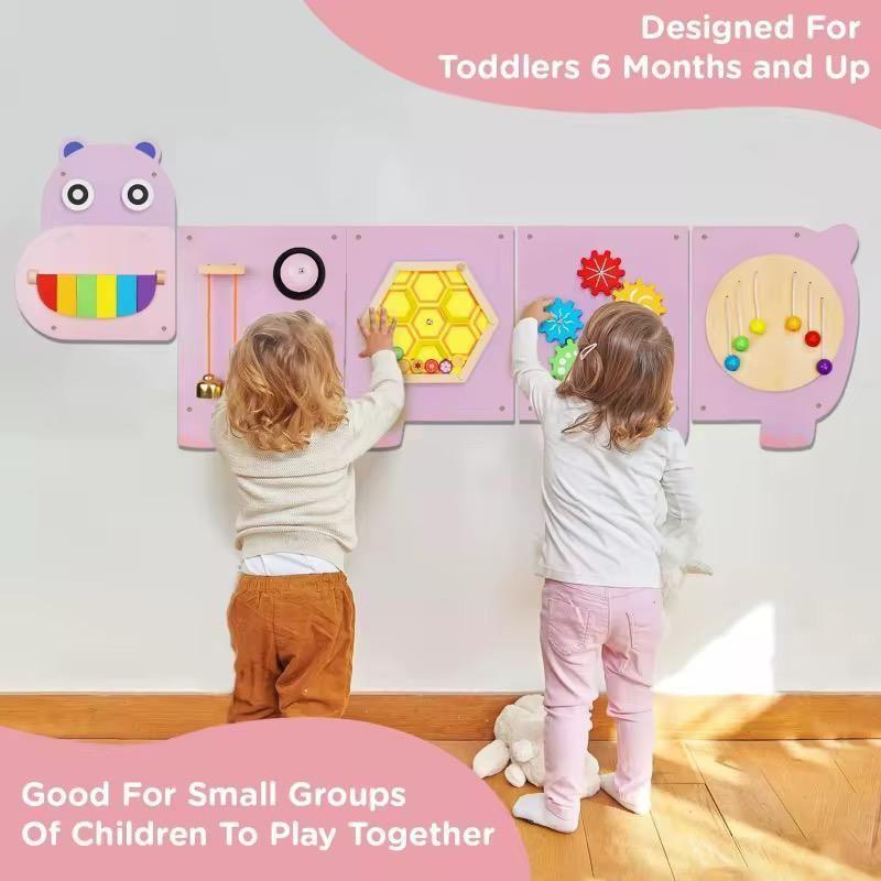 Juego Sensorial Madera Ni o Panel Pared Hipopotamo Didactico-5