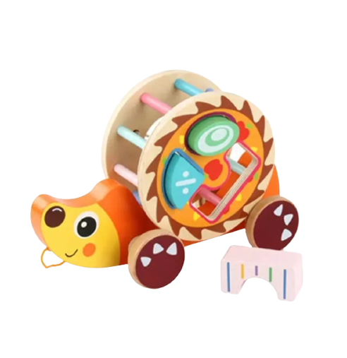 Juguete De Arrastre Y Encaje Madera Animales Puerco espin-2