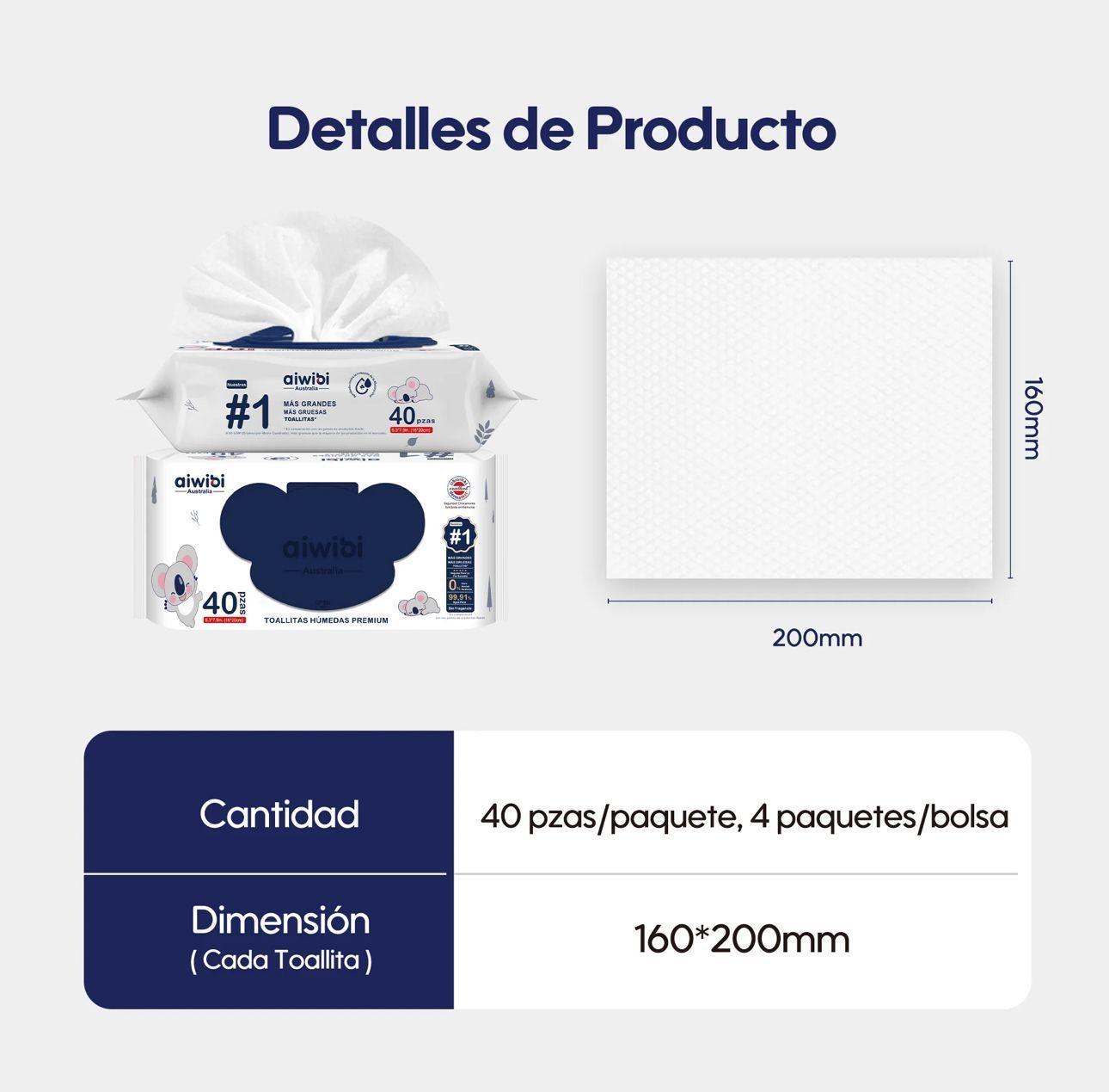 Pack Toallas Humedas Premium Aiwibi 99 91 agua 4x40und-2
