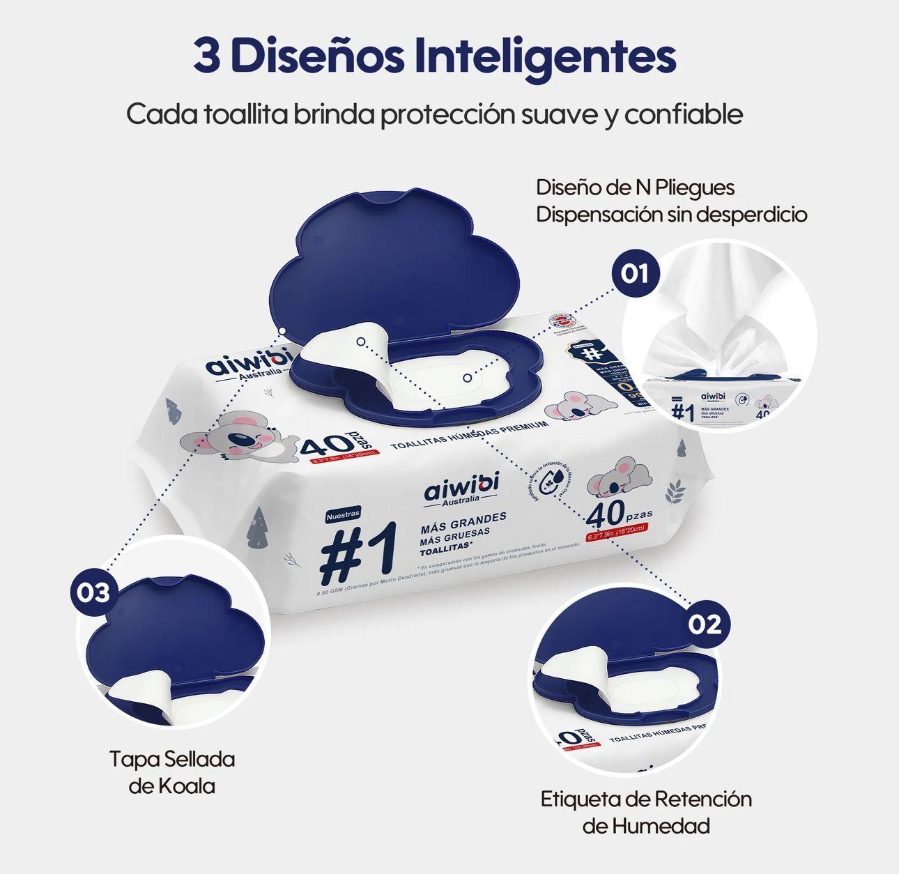 Pack Toallas Humedas Premium Aiwibi 99 91 agua 4x40und-5