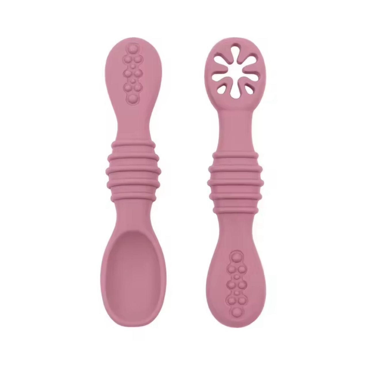 Set De Cucharas Silicona Aprendizaje Bebe Rosa Oscuro-0