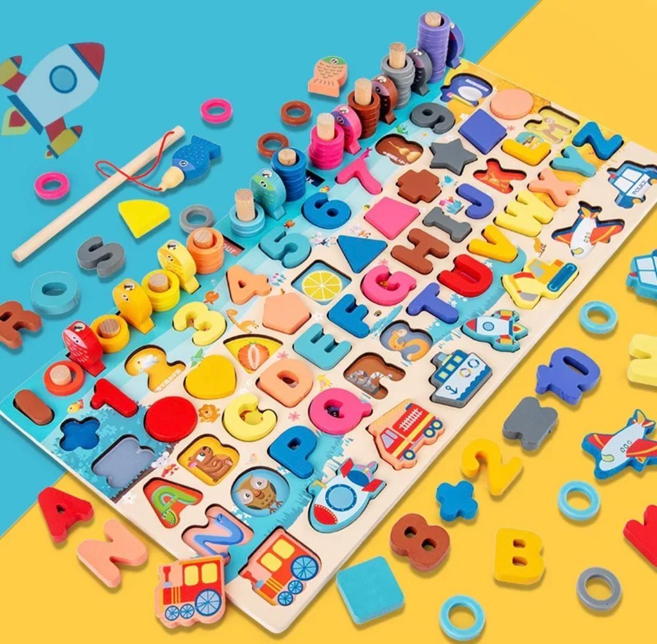 Tabla Didáctica Encaje Madera + Pesca Niños-3