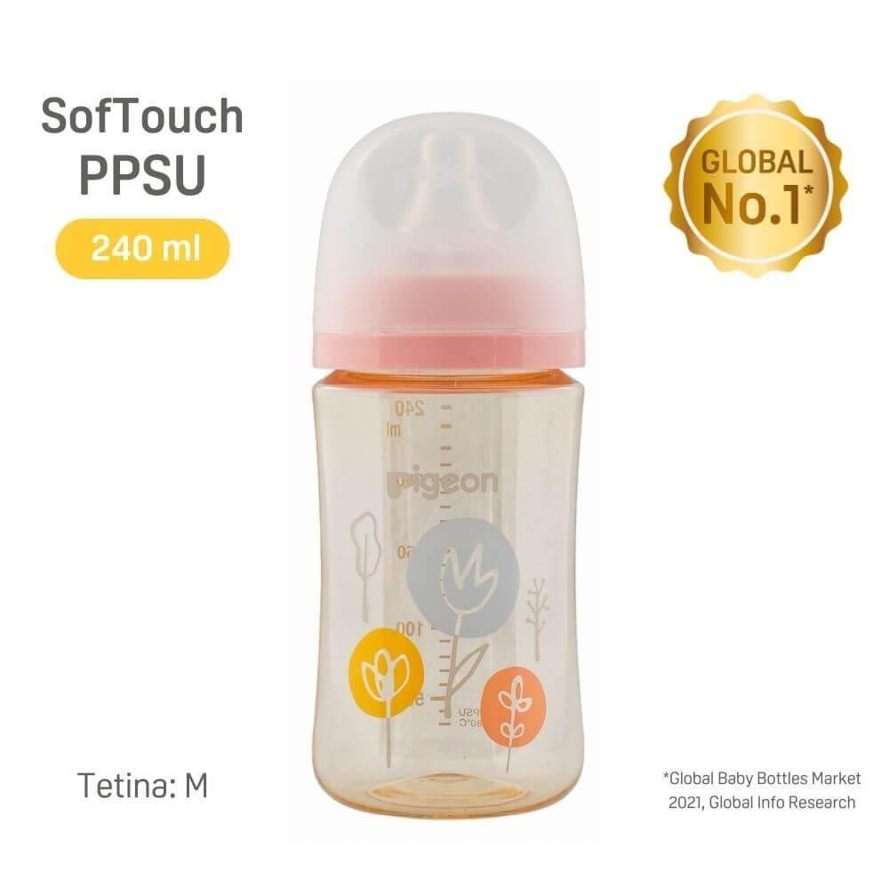 Biberón Mamadera Softouch Pigeon Ppsu 240ml ROSA FLORES-2